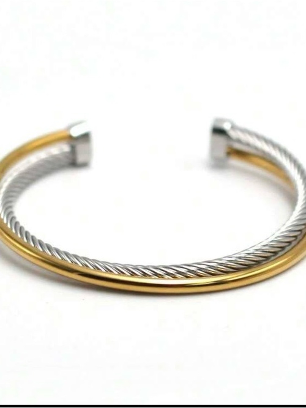 Two-Tone Gold and Silver Cable Open Cuff Bracelet